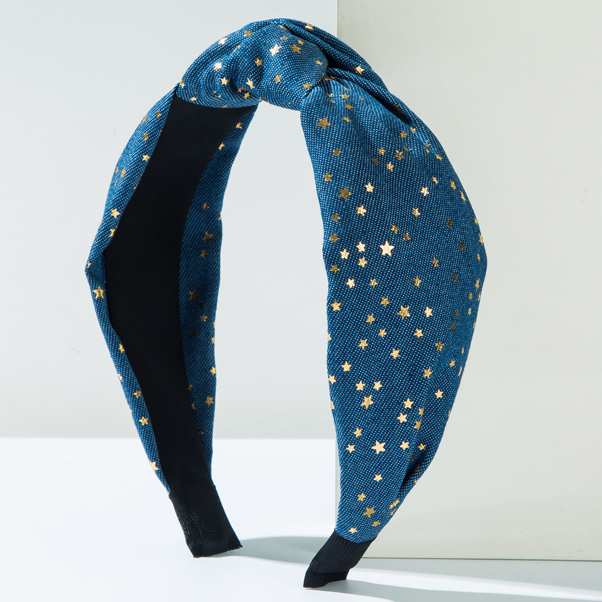 Wholesale fabric gold five-pointed star wide-edged hair knot high top hair accessories